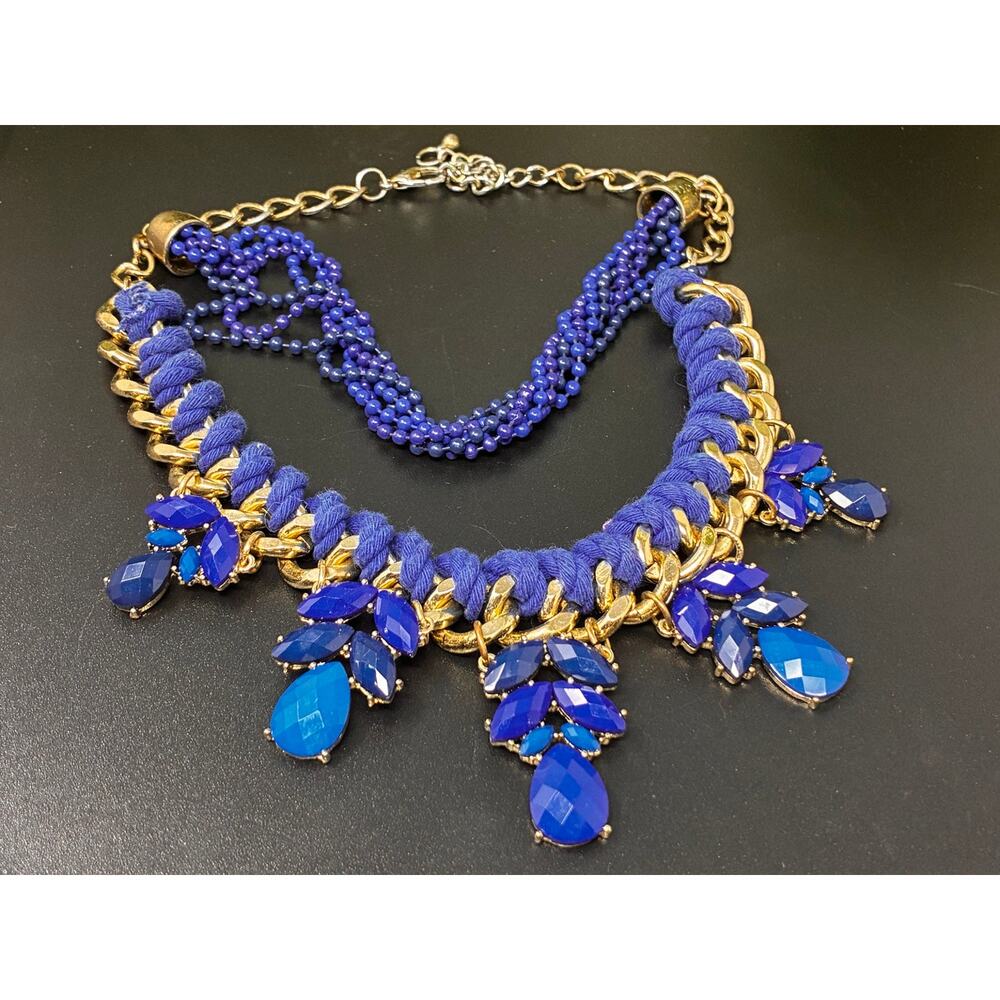 Vintage H&M Cobalt Blue Multi-Strand Statement Bib Necklace - Picture 3 of 6